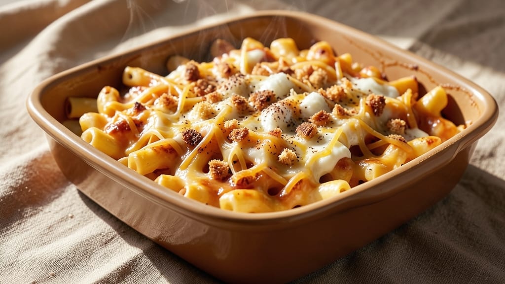 Baked Mac and Cheese Recipe with Shredded Cheese: Triple-Cheese Crunch and Melty Streaks