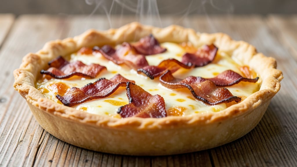 Bacon Swiss Cheese Quiche Recipe: Crispy Crust With Smoky Bacon and Melted Swiss Streaks