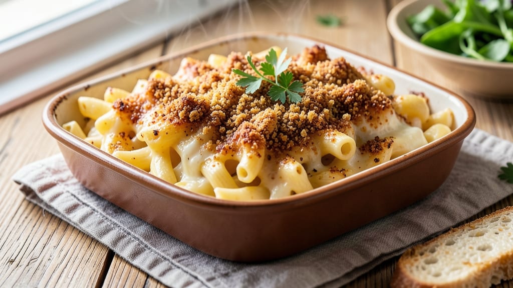 Baked Macaroni and Cheese Recipe With Bread Crumb Topping: Crispy Crown Over Melty Cheese Rivers