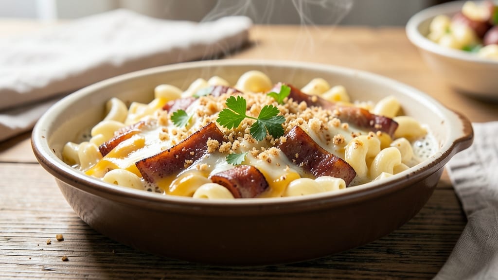 Baked Mac and Cheese With Sausage Recipe: Crispy Top and Savory Meat Twists
