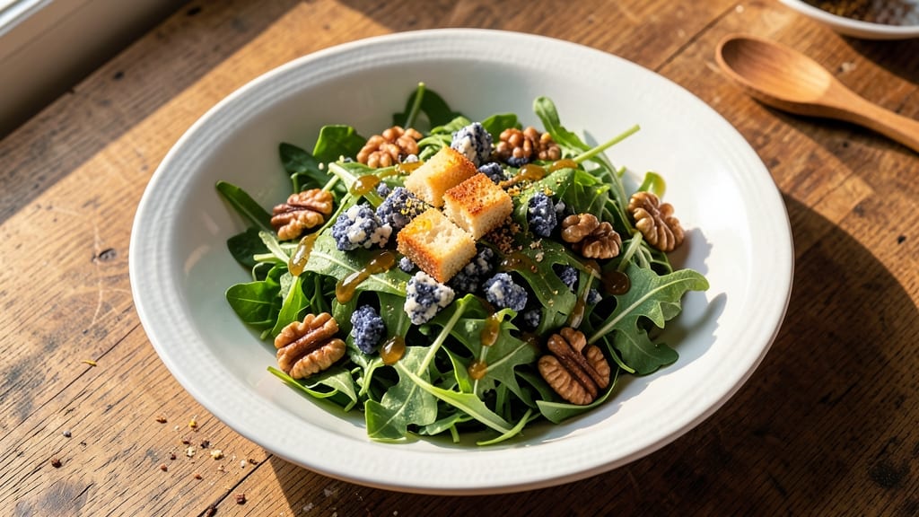 Arugula Blue Cheese Salad Recipe: Crispy Croutons and Tangy Vinaigrette Balance