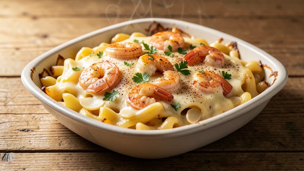 Baked Mac and Cheese With Shrimp Recipe: Crispy-Topped Seafood Twist in One Pan