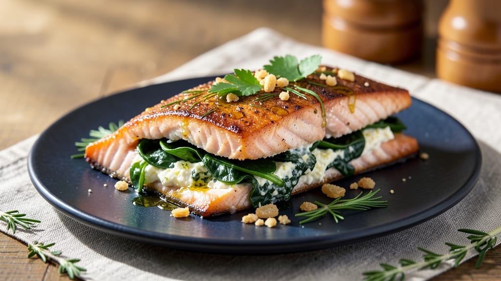 Baked Salmon Stuffed With Spinach and Cream Cheese Recipe: Crispy Top Meets Silky Filling