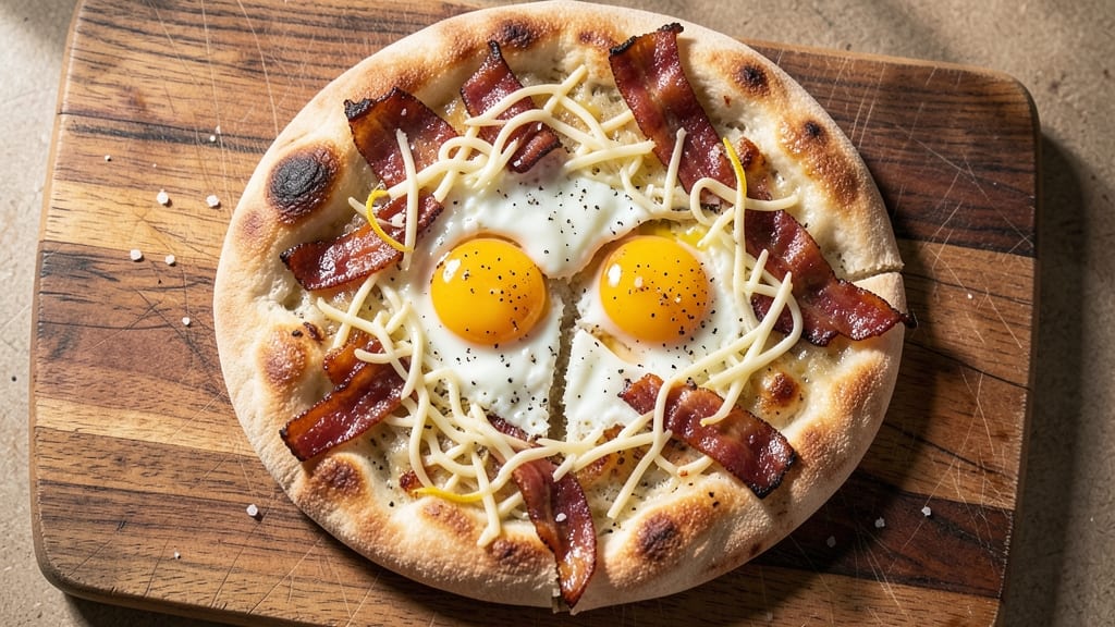 Bacon, Egg, and Cheese Flatbread Recipe: Crispy Edges and Runny Yolk Magic