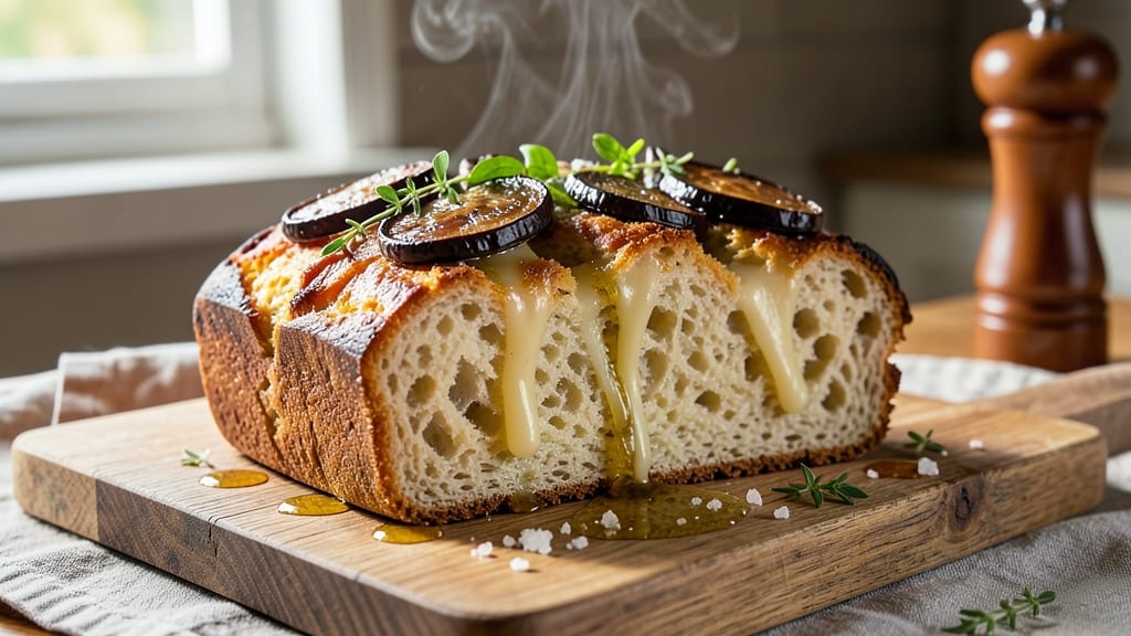 Aubergine, Kitchen Cheese Bread Recipe: Smoky Roasted Eggplant and Sharp Cheddar Fusion