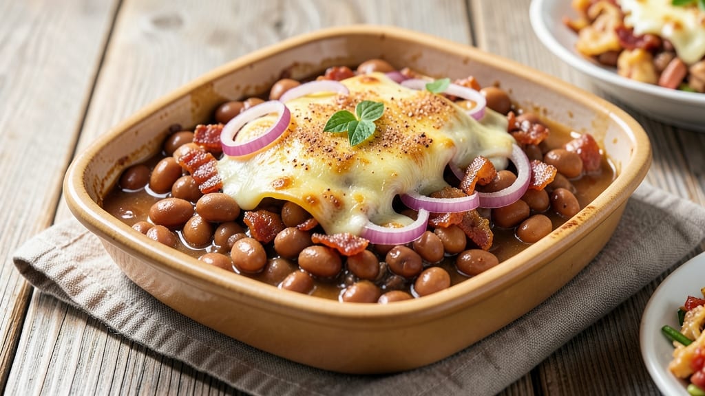 Baked Beans and Cheese Recipe: Smoky Cheddar Crust With Caramelized Onions
