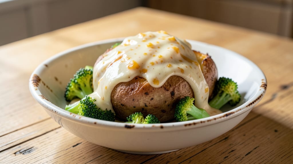 Baked Potatoes With Broccoli and Cheese Sauce Recipe: Broccoli-Studded Cheese Fondue Potato Topping