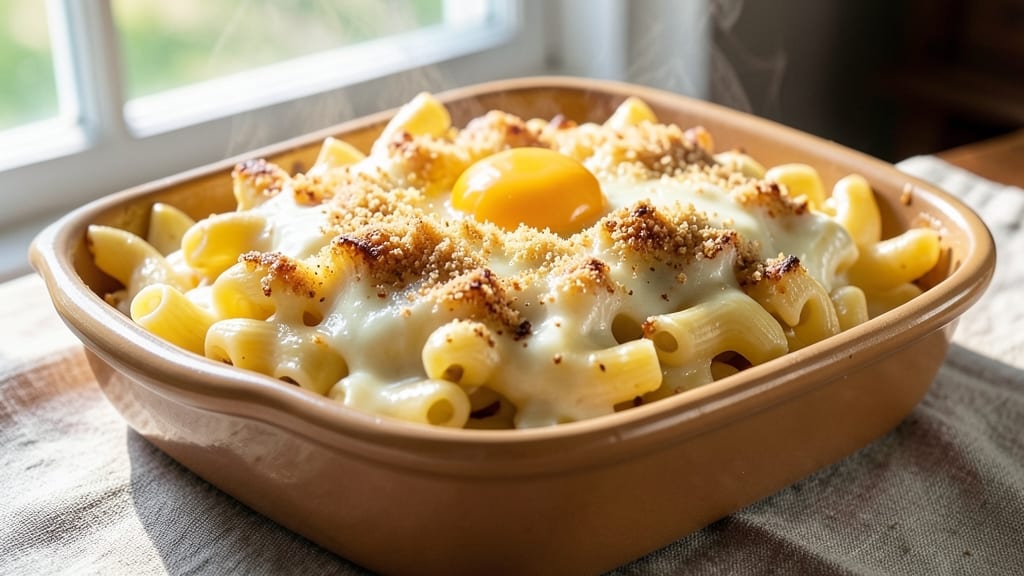 Baked Mac and Cheese With Egg and Milk Recipe: Breakfast Casserole Crunch With Silky Centers