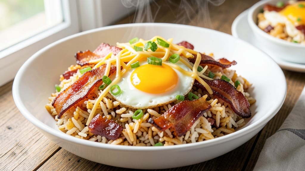 Bacon Egg and Cheese Fried Rice Recipe: Crispy Edges and Fluffy Grains